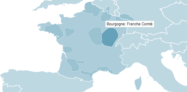 Kort over Bourgogne Franche-Comt&eacute;
