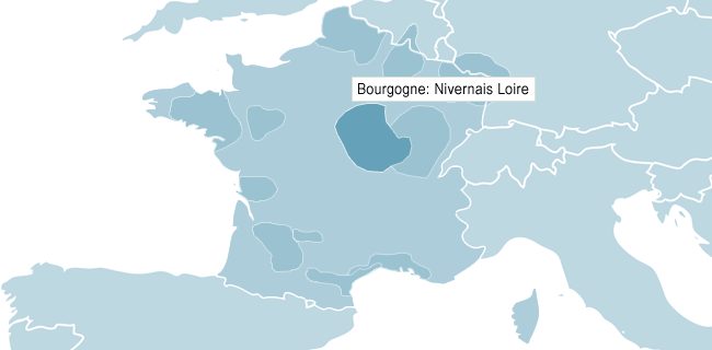 Kort over Bourgogne Nivernais Loire